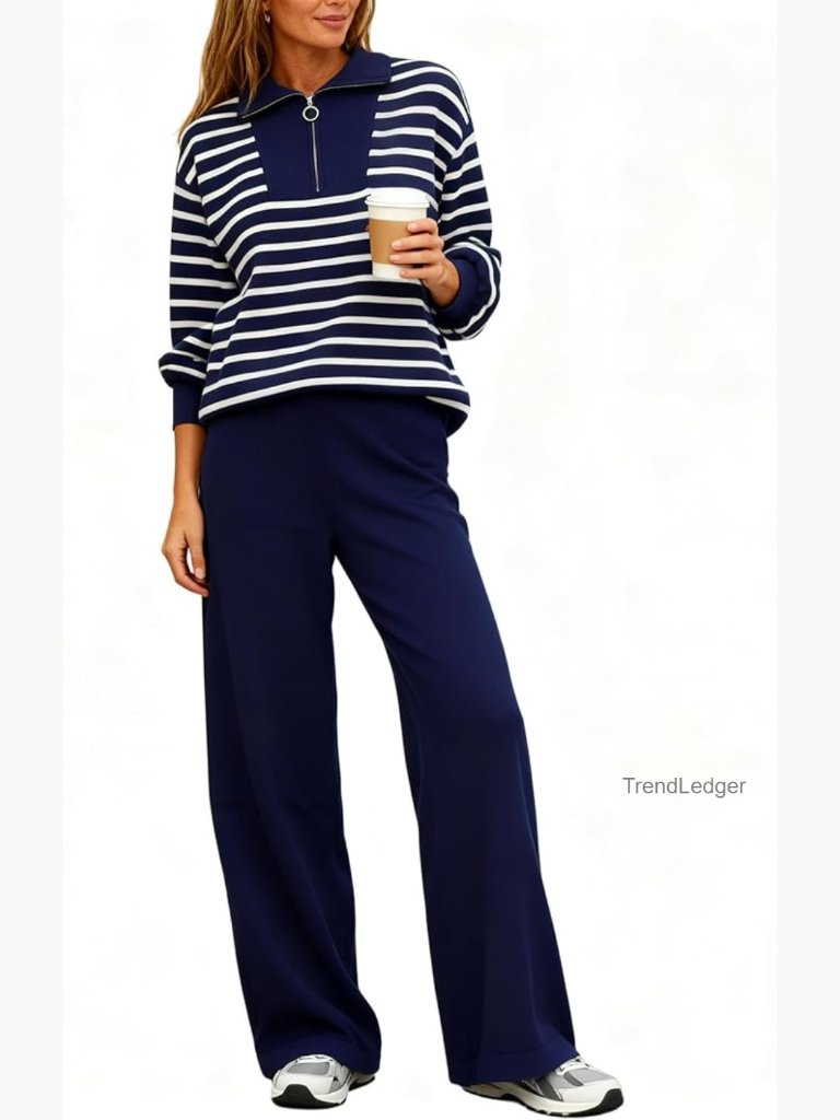 Cozy 2 Piece Lounge Set For Women - Soft Long Sleeve Top & Wide Leg Pants